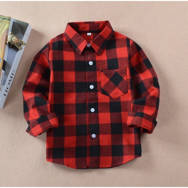 【台灣賣家24H出貨】經典格紋襯衫 男女童長袖襯衫 兒童長袖上衣 中大童衛衣 韓版休閒襯衫 襯衫式外套 棉質襯衫格子襯衫-細節圖2