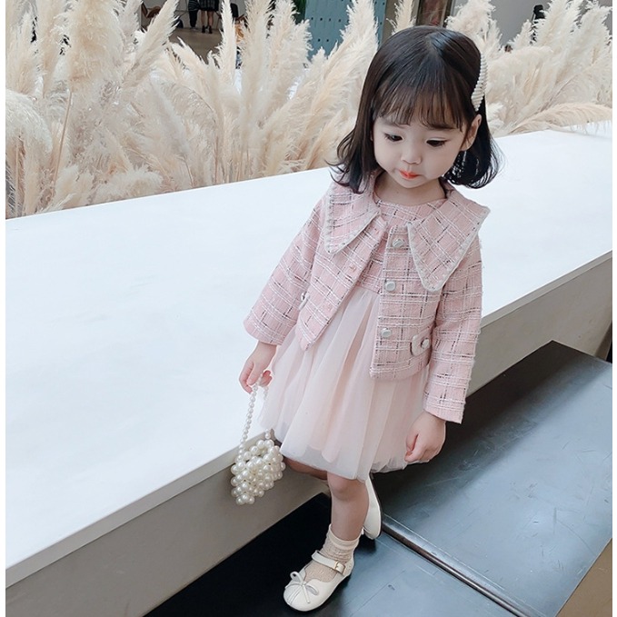 【台灣賣家24H出貨】女童秋裝新款小香風紗裙套裝兒童洋氣時尚 小女孩長袖套裝蓬蓬裙 過年女童兩件式套裝背心連身裙小外套-細節圖2