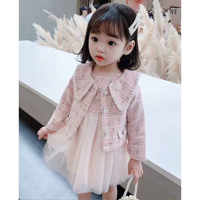 【台灣賣家24H出貨】女童秋裝新款小香風紗裙套裝兒童洋氣時尚 小女孩長袖套裝蓬蓬裙 過年女童兩件式套裝背心連身裙小外套-細節圖3