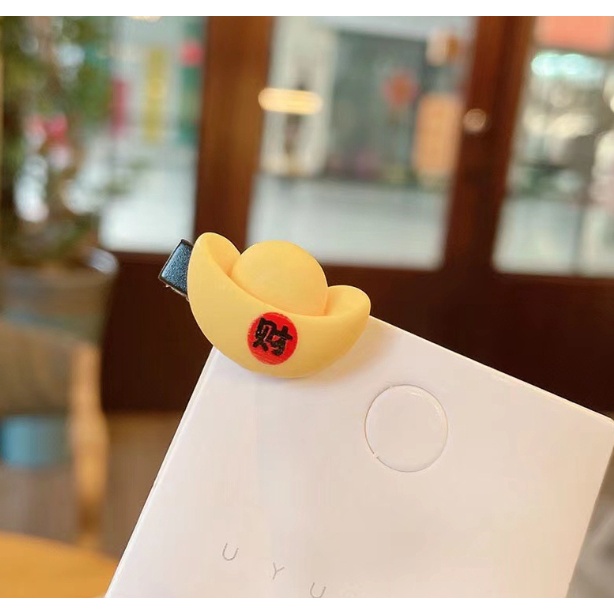 【台灣賣家24H出貨】女童過年頭飾 新年金元寶髮夾 紅色福袋邊夾髮飾 髮夾 瀏海夾 寶寶瀏海夾 新年髮飾-細節圖3