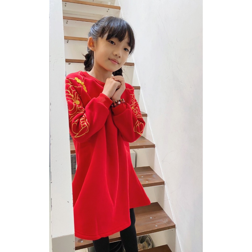 【台灣賣家24H出貨】男女童新年套裝 中國風兒童冬季红色拜年服 兒童長袖上衣 過年紅色長袖上衣 過年連身裙 加厚-細節圖6