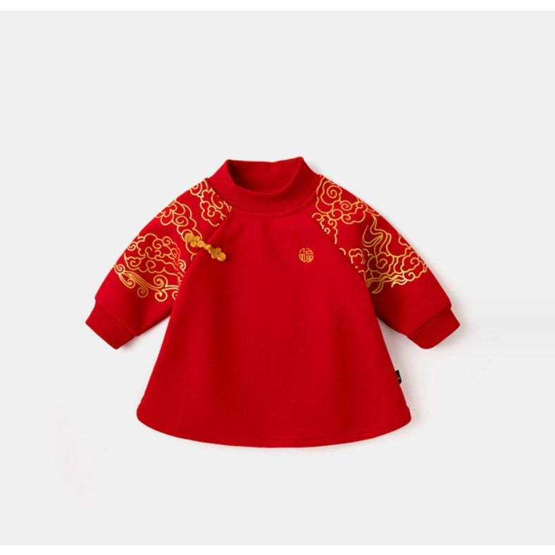 【台灣賣家24H出貨】男女童新年套裝 中國風兒童冬季红色拜年服 兒童長袖上衣 過年紅色長袖上衣 過年連身裙 加厚-細節圖7