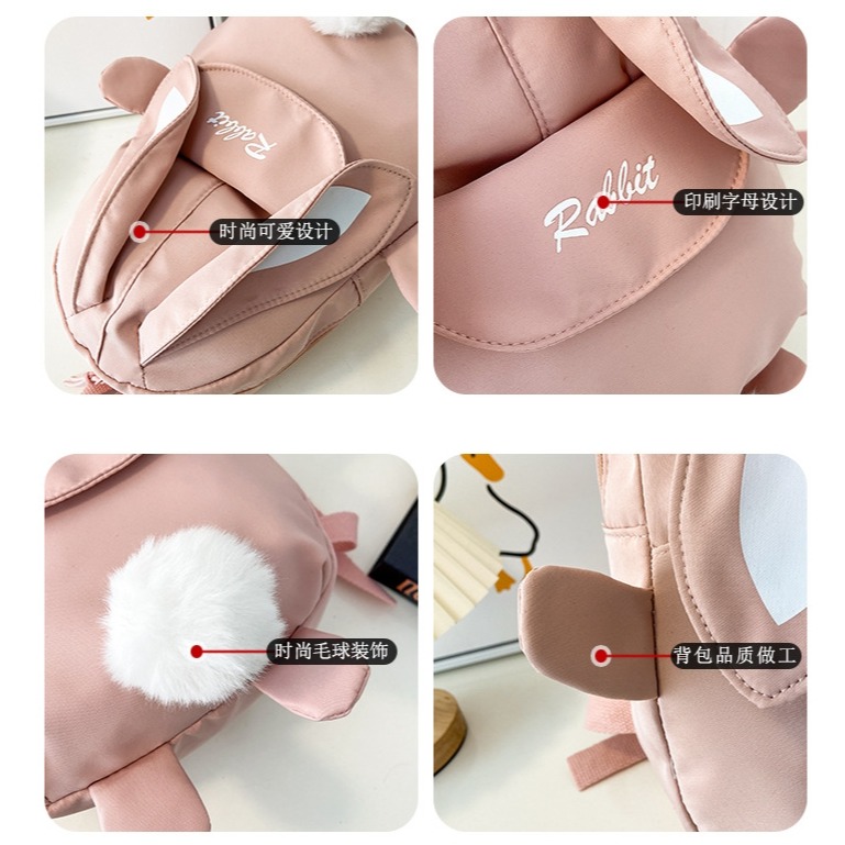 【台灣賣家24H出貨】卡通可愛兒童雙肩包 幼兒園小孩輕便小背包 3-6歲兒童帆布出行包 兔子背包 兔耳朵雙肩包 後背包-細節圖7