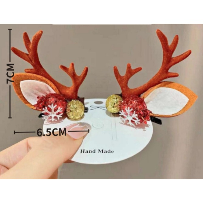 【台灣賣家24H出貨】聖誕節髮飾 聖誕節 鹿角 髮夾 幼兒園 毛球麋鹿耳朵 聖誕髮飾 聖誕節髮夾 可愛鹿角髮夾 邊夾-細節圖3