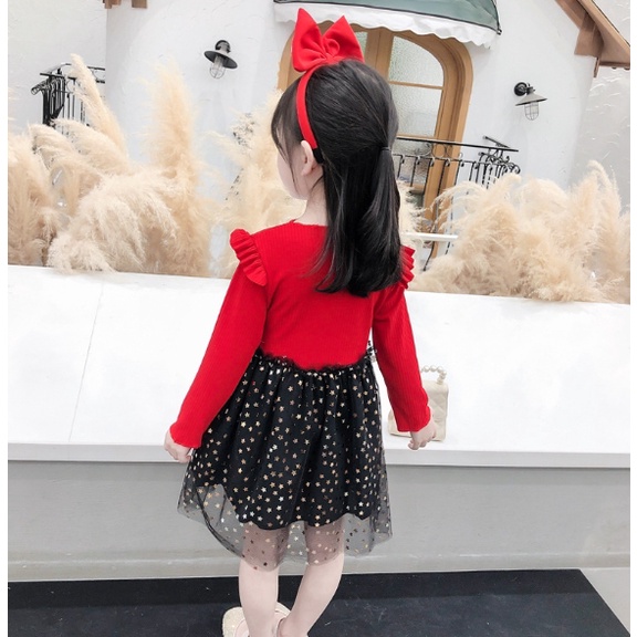 【台灣賣家24H出貨】女童洋裝 紅色洋裝 兒童洋裝 長袖洋裝 女童過年洋裝 秋冬洋裝 蕾絲長袖洋裝 紗裙洋裝-細節圖6