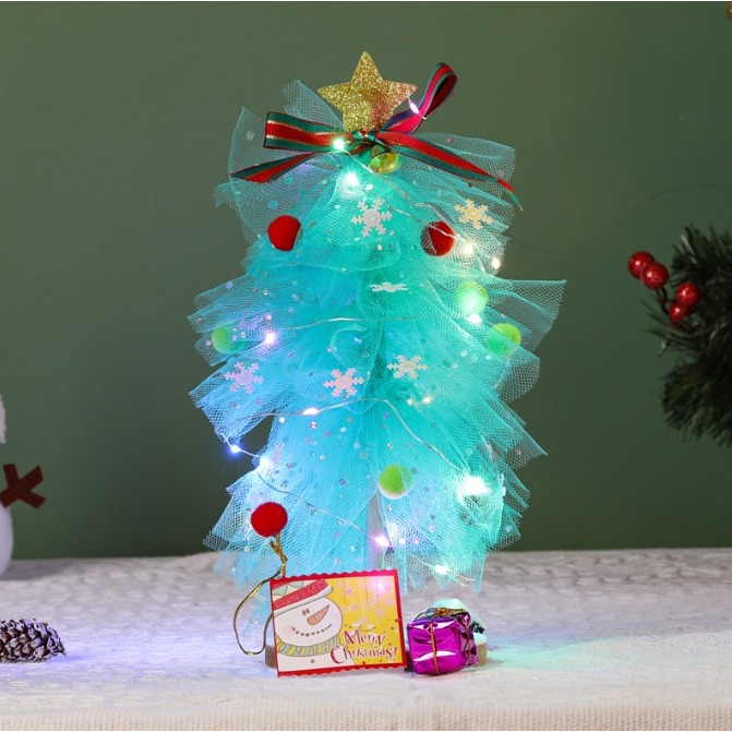 【台灣賣家24H出貨】耶誕節裝飾品 網紗發光聖誕樹diy材料包 網紗聖誕樹材料包 聖誕裝飾 兒童手作 DIY 派對佈置-細節圖3
