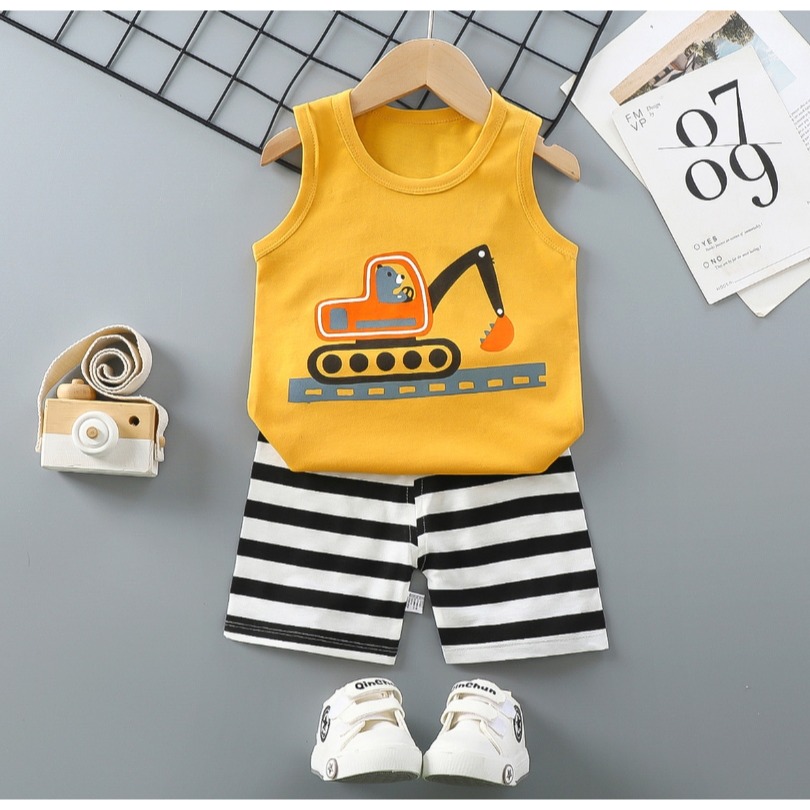 【台灣賣家24H出貨】現貨夏季男女童背心套裝 棉質無袖兩件式套裝 兒童家居服 兒童卡通T恤 兒童無袖套裝 兒童背心套裝-細節圖5