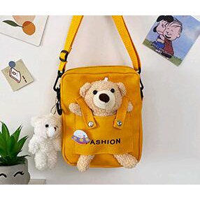 🍓小雨媽的童言童語🍓現貨網紅款熊熊斜背包百搭可愛萌翻天小熊包帆布斜背包兒童斜肩包兒童節禮物百搭兒童包包兒童包單肩包-細節圖2