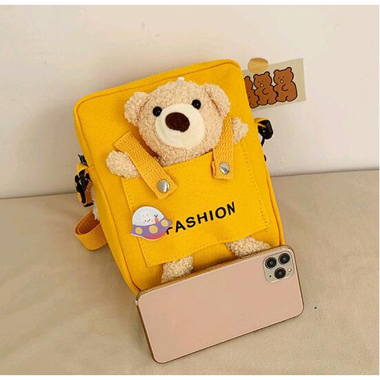 🍓小雨媽的童言童語🍓現貨網紅款熊熊斜背包百搭可愛萌翻天小熊包帆布斜背包兒童斜肩包兒童節禮物百搭兒童包包兒童包單肩包-細節圖3