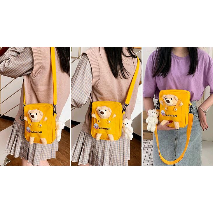 🍓小雨媽的童言童語🍓現貨網紅款熊熊斜背包百搭可愛萌翻天小熊包帆布斜背包兒童斜肩包兒童節禮物百搭兒童包包兒童包單肩包-細節圖8