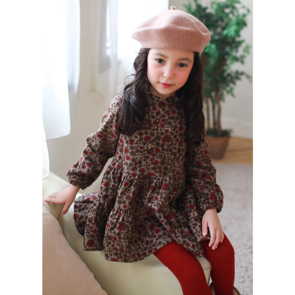 【台灣賣家24H出貨】秋冬新款現貨 歐風花卉洋裝 中小童長袖洋裝 鄉村風洋裝 碎花洋裝 女童洋裝 短絨洋裝 長袖連身裙-細節圖3