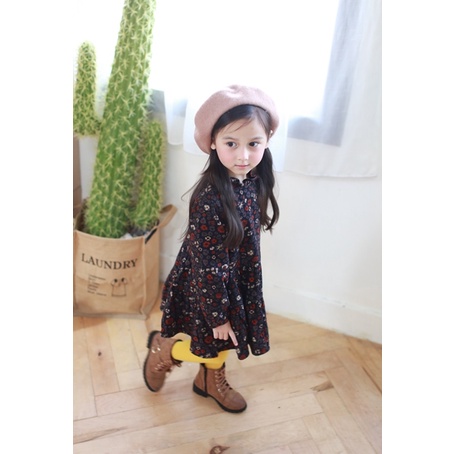 【台灣賣家24H出貨】秋冬新款現貨 歐風花卉洋裝 中小童長袖洋裝 鄉村風洋裝 碎花洋裝 女童洋裝 短絨洋裝 長袖連身裙-細節圖4