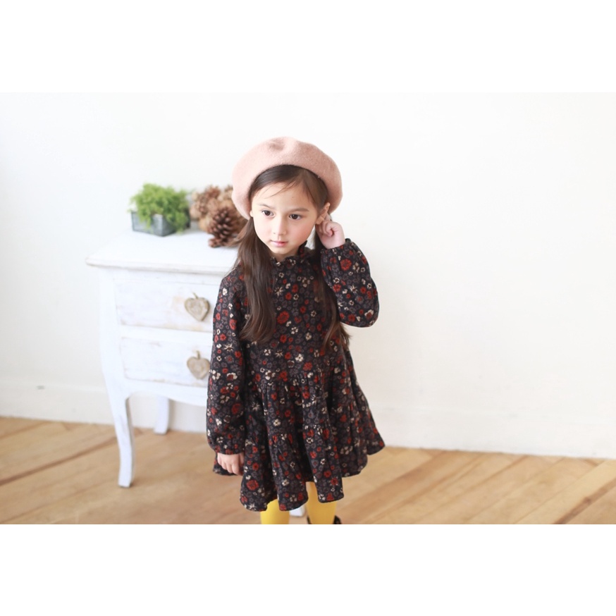 【台灣賣家24H出貨】秋冬新款現貨 歐風花卉洋裝 中小童長袖洋裝 鄉村風洋裝 碎花洋裝 女童洋裝 短絨洋裝 長袖連身裙-細節圖6