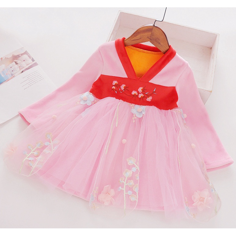 🍓小雨媽的童言童語🍓現貨~2021冬季女童連衣裙加绒盤扣中國風大紅色喜慶保暖洋裝漢服古風洋裝拜年喜氣連衣裙-細節圖3