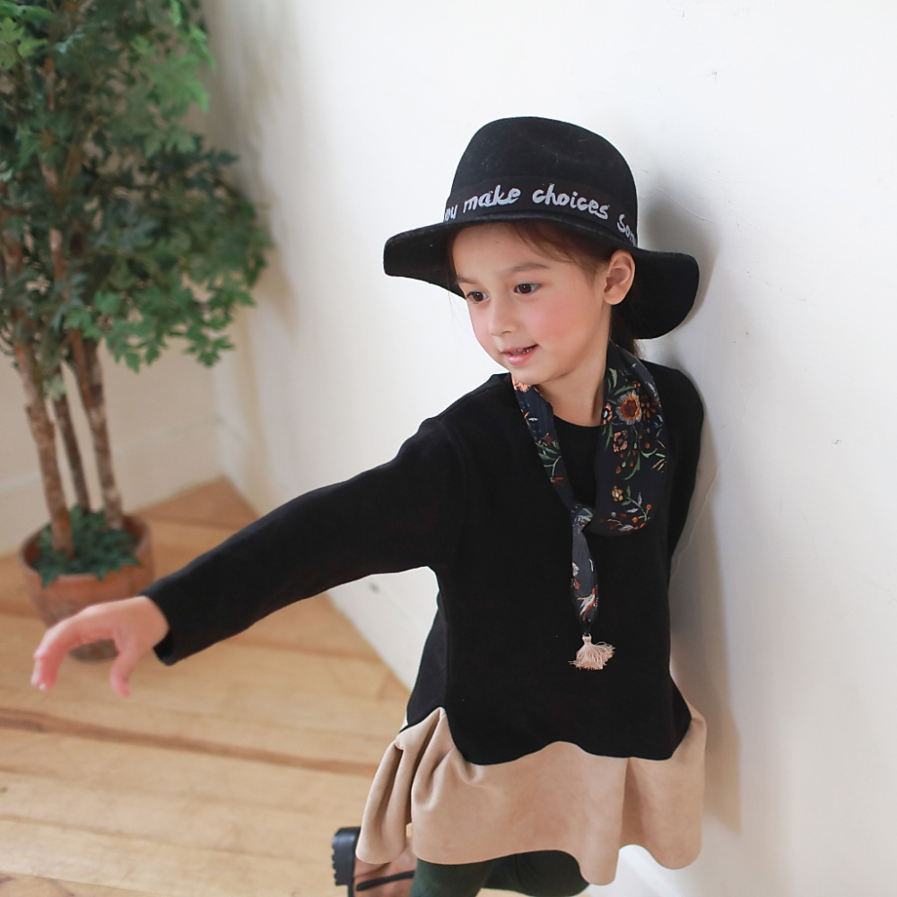 【台灣賣家24H出貨】秋冬洋裝現貨 女童長袖洋裝 女童長袖連身裙 女童領巾洋裝 女童領巾連身裙-細節圖4