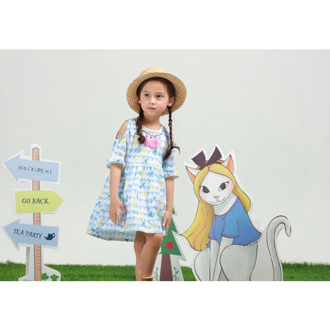 🍓小雨媽的童言童語🍓品牌童裝~現貨愛麗絲系列親子裝露肩洋裝露肩連身裙兒童洋裝女童洋裝中小童洋裝連身洋裝-細節圖3