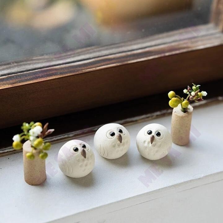 【日本製】 (信樂燒) 雪白 可愛貓頭鷹 擺飾/禮物-細節圖5