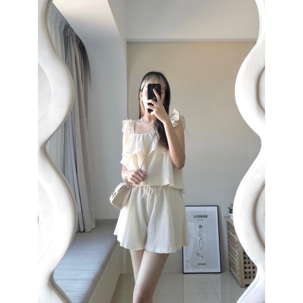 純色木耳邊抽繩兩件式套裝-細節圖3