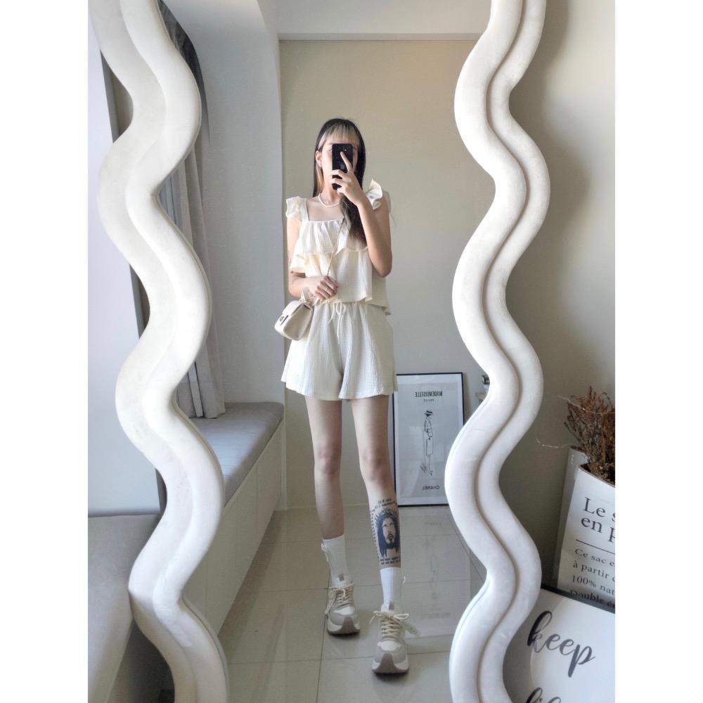 純色木耳邊抽繩兩件式套裝-細節圖4