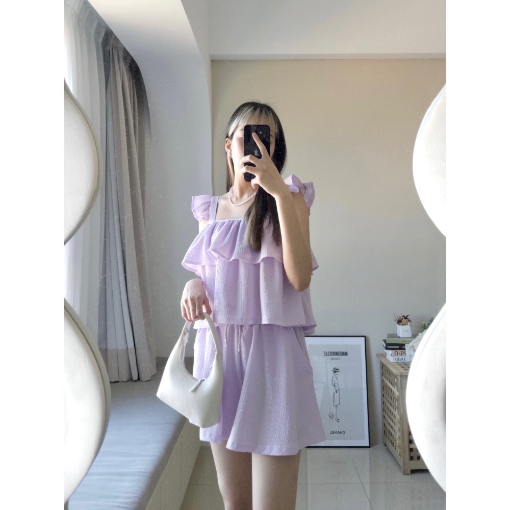 純色木耳邊抽繩兩件式套裝-細節圖5