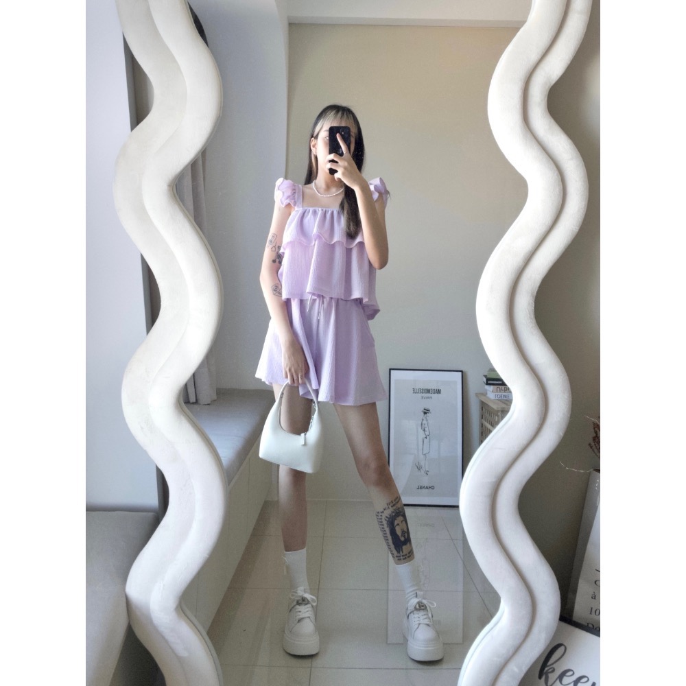 純色木耳邊抽繩兩件式套裝-細節圖6