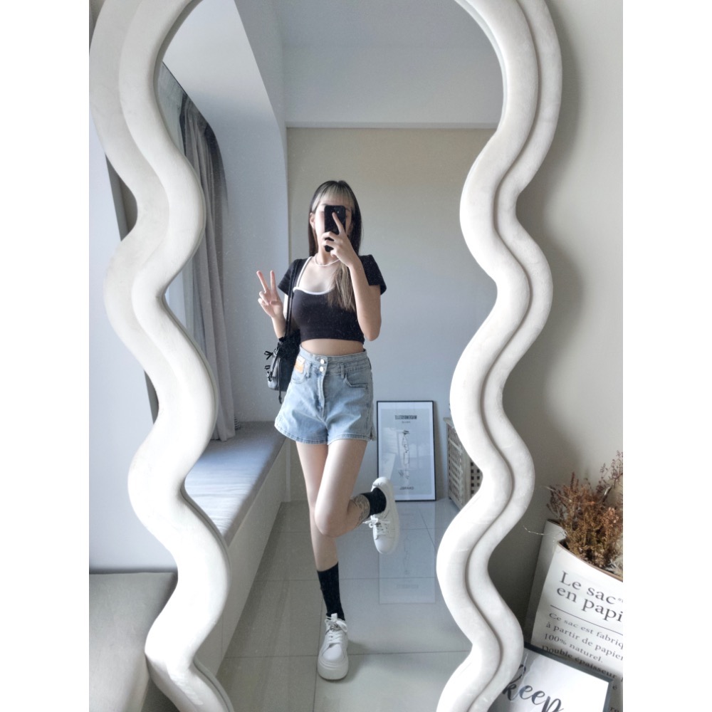 桃心領撞邊坑條胸墊T-細節圖8