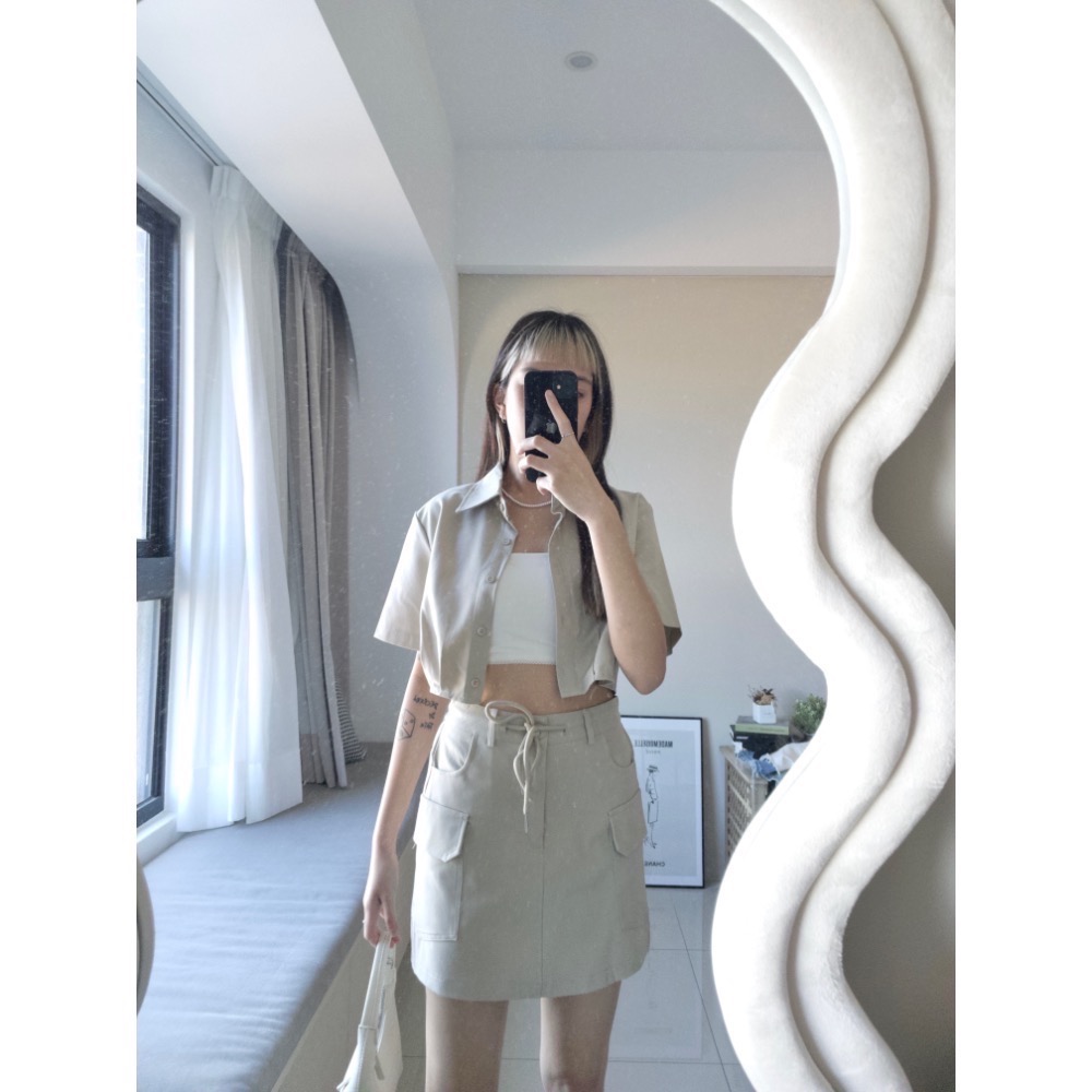 挺版襯料縮腰工裝裙SET-細節圖3