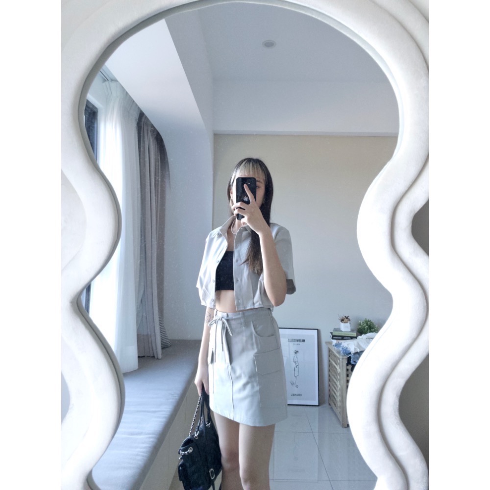 挺版襯料縮腰工裝裙SET-細節圖5