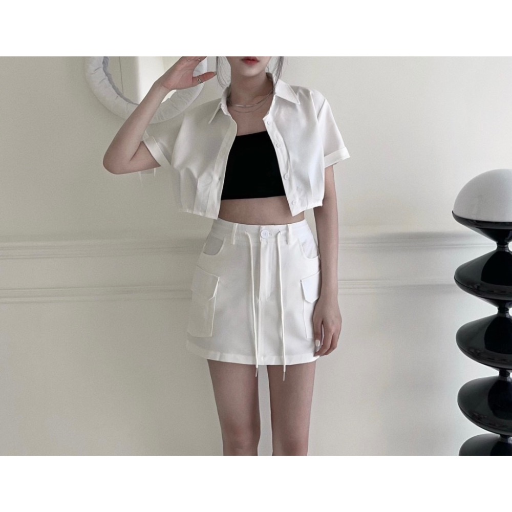 挺版襯料縮腰工裝裙SET-細節圖7