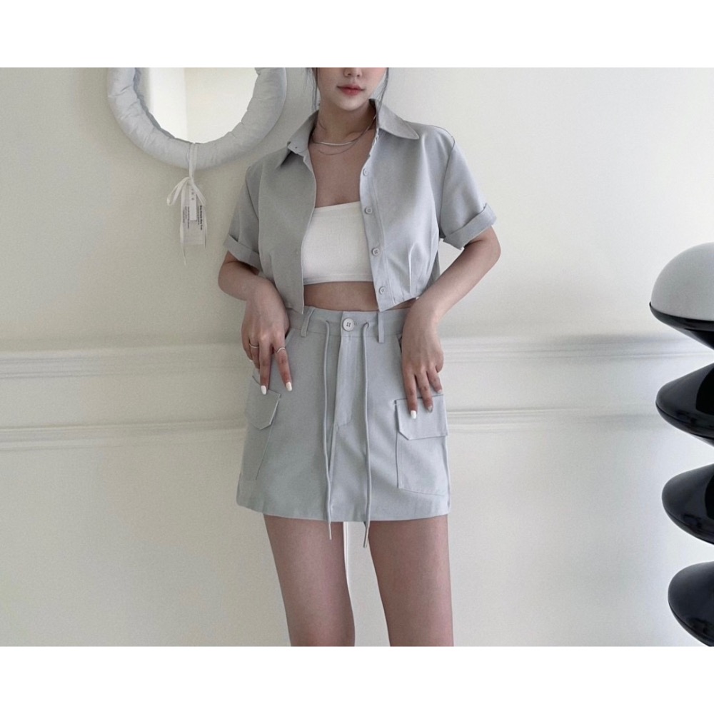 挺版襯料縮腰工裝裙SET-細節圖8