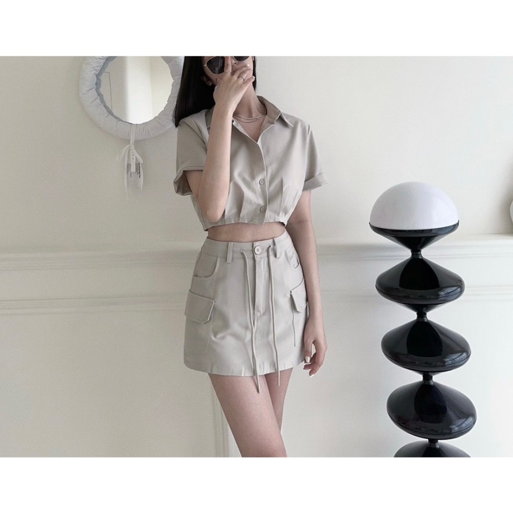 挺版襯料縮腰工裝裙SET-細節圖9