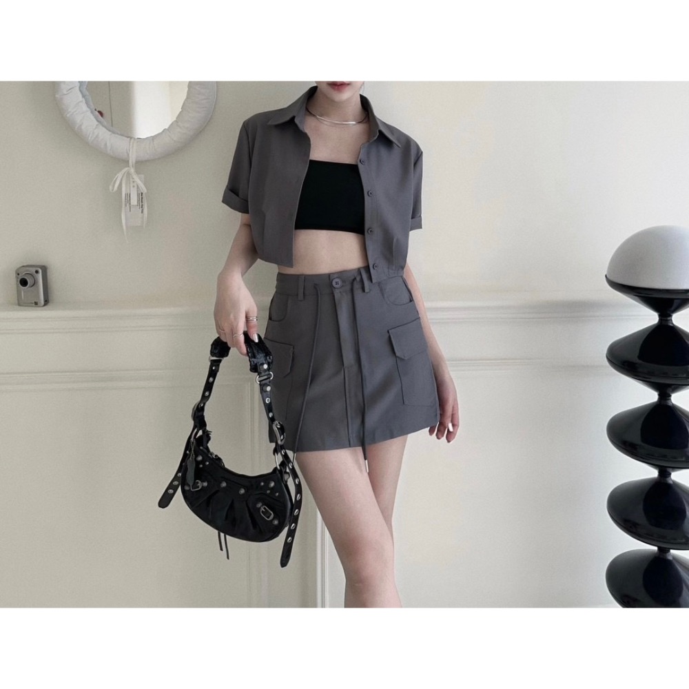 挺版襯料縮腰工裝裙SET-細節圖10