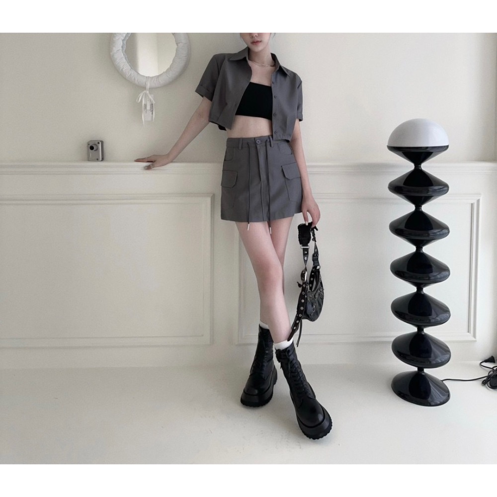 挺版襯料縮腰工裝裙SET-細節圖11