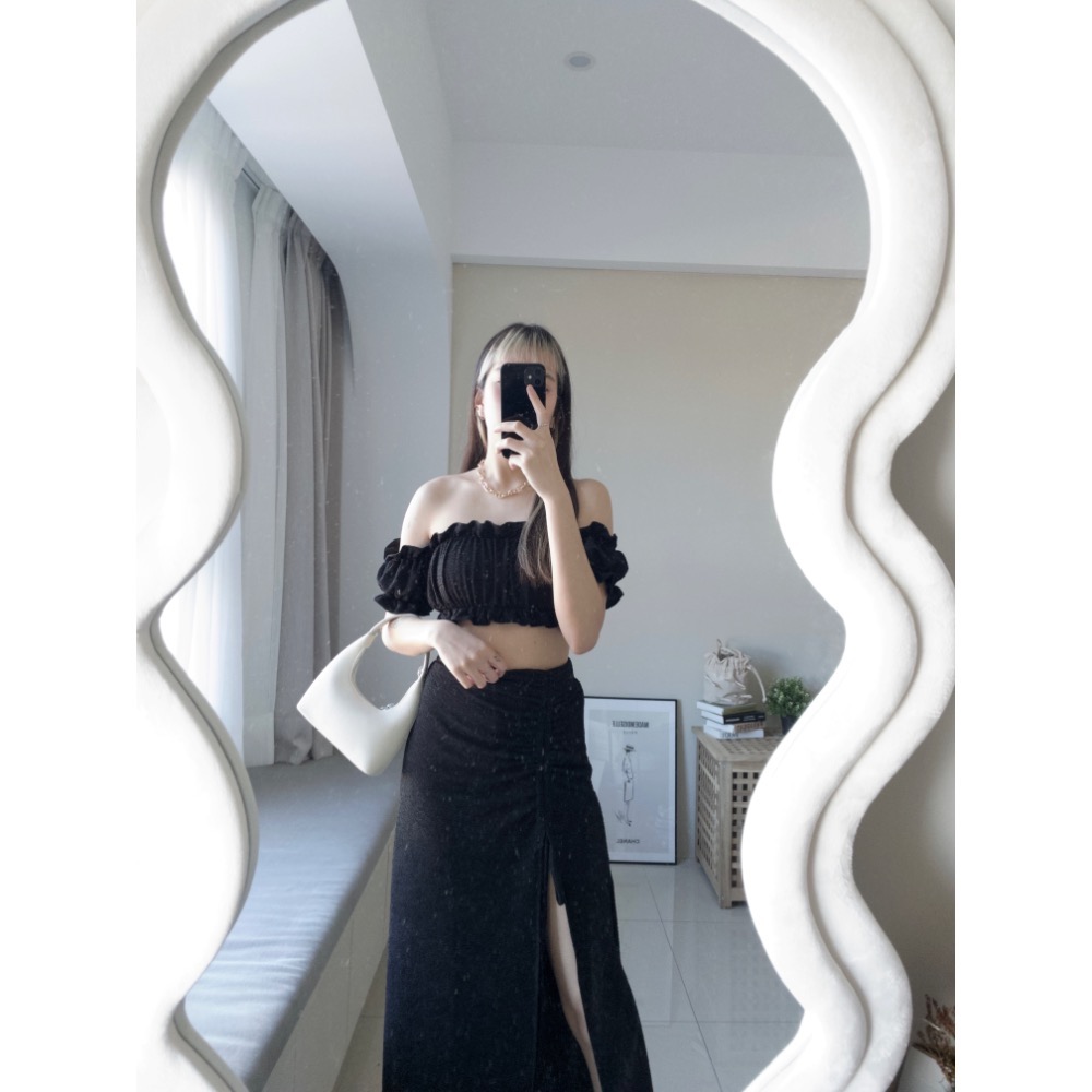 雲朵接袖上衣側開衩抽繩長裙2件set-細節圖3