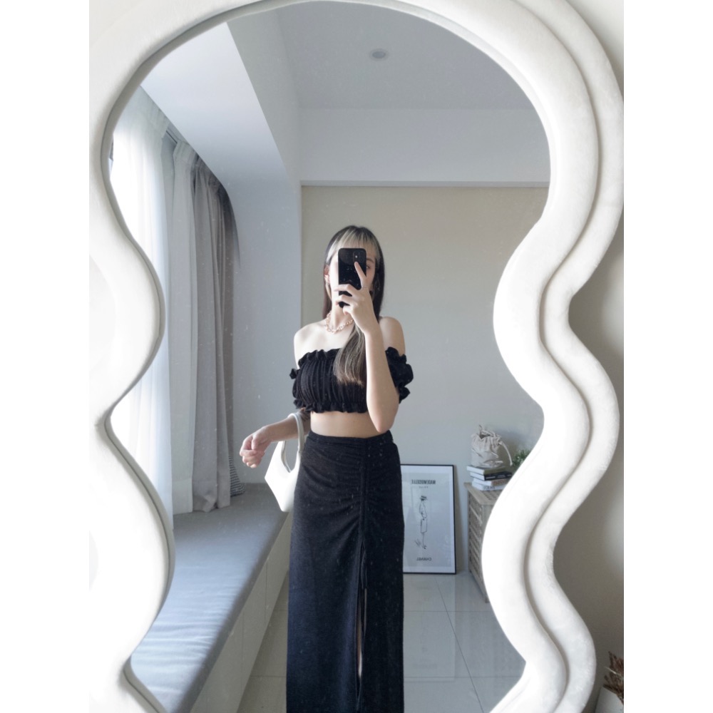 雲朵接袖上衣側開衩抽繩長裙2件set-細節圖4