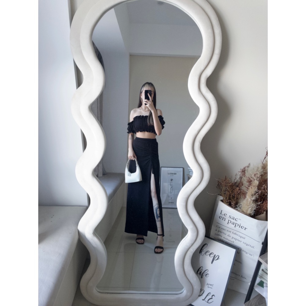 雲朵接袖上衣側開衩抽繩長裙2件set-細節圖5