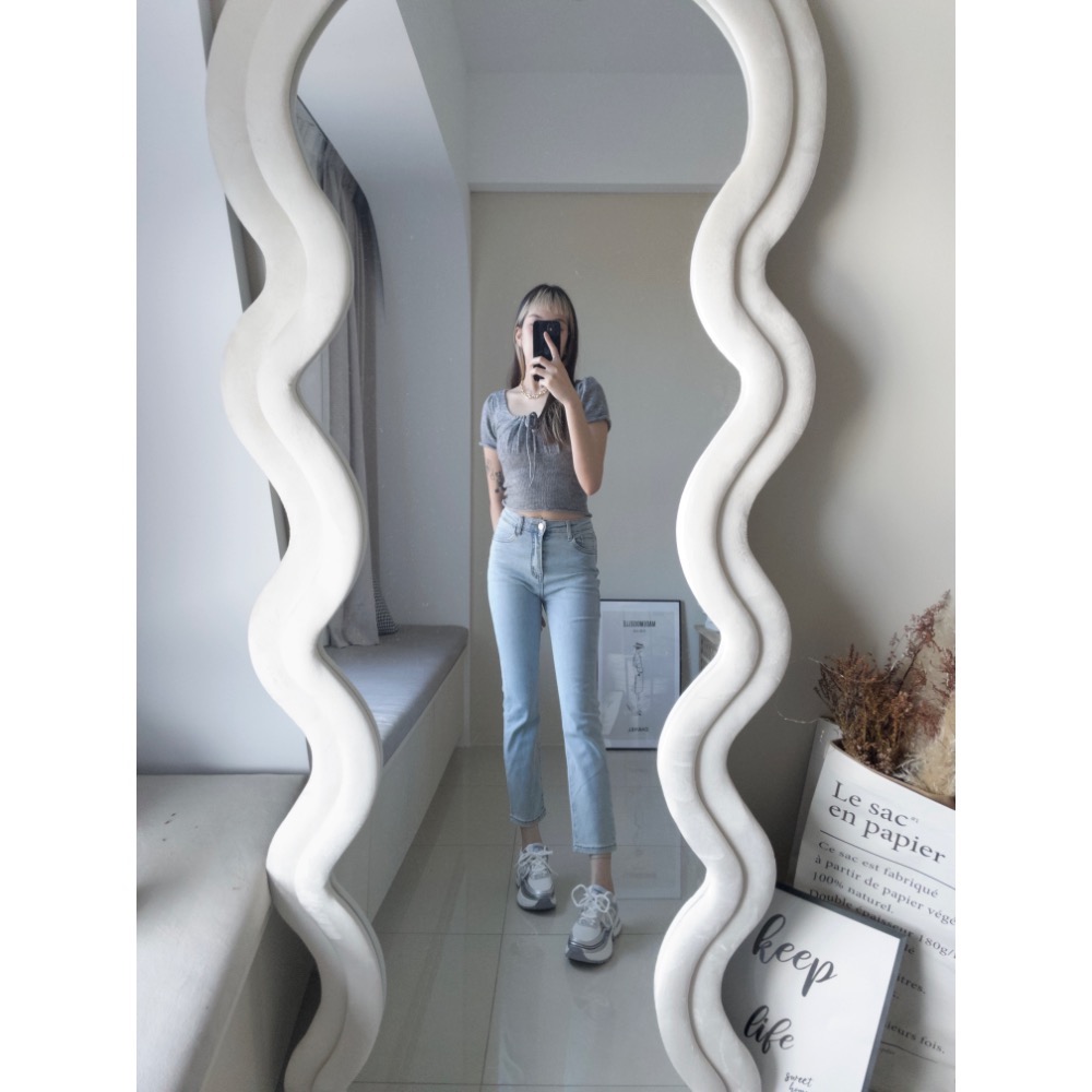 薄針織胸前抓皺小包袖上衣-細節圖8