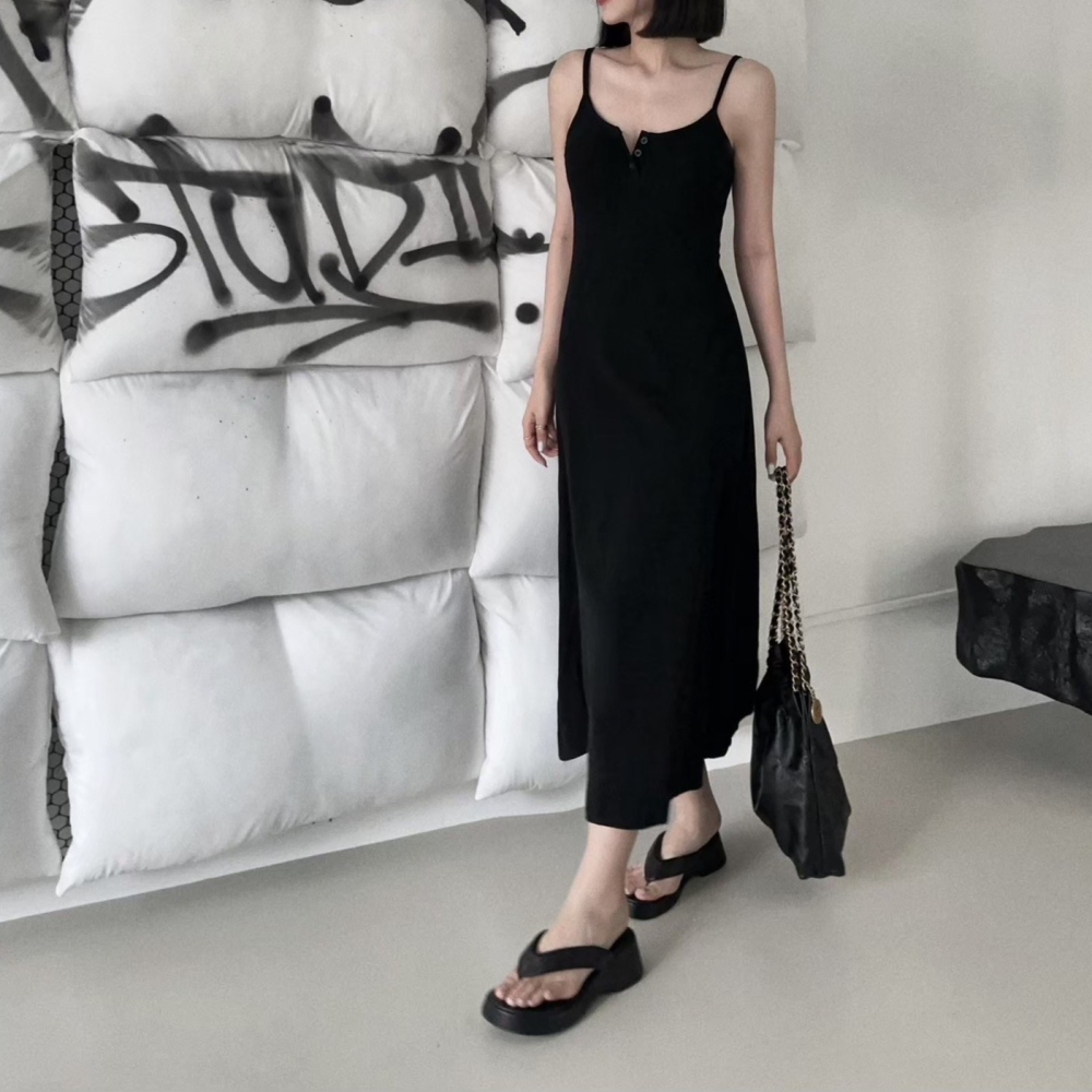 修身開釦細肩質感長洋-細節圖4