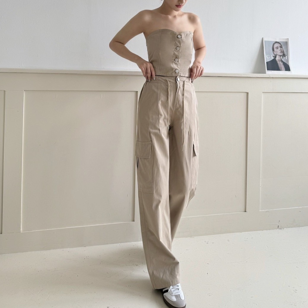 工裝平口抽繩寬褲SET-細節圖2