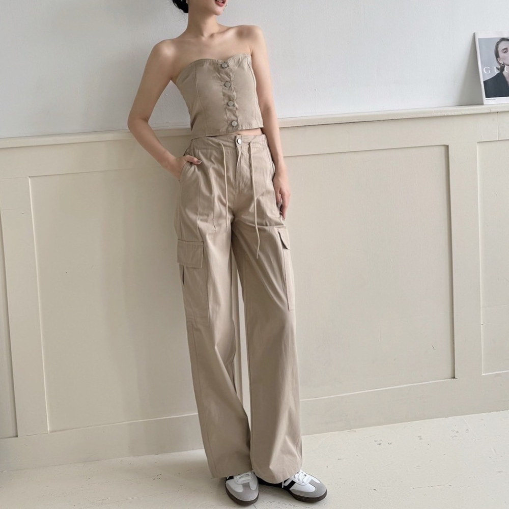 工裝平口抽繩寬褲SET-細節圖3