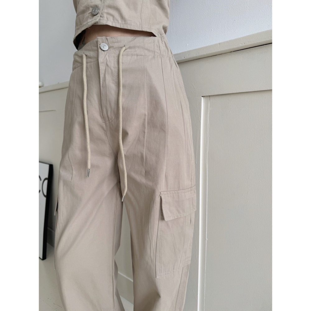 工裝平口抽繩寬褲SET-細節圖4