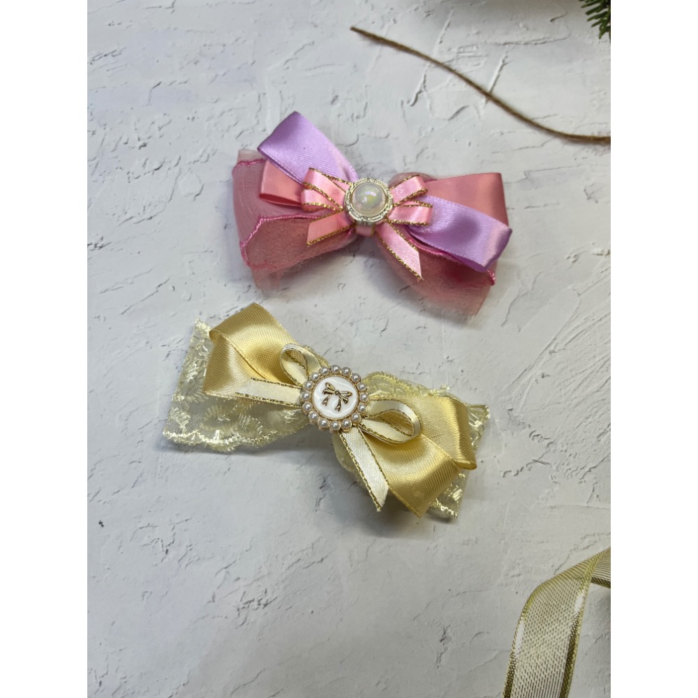 韓款紫、粉色系｜手作蝴蝶結蕾絲/韓風織花/珍珠典雅馬尾髮夾/瀏海夾（多款）-細節圖2