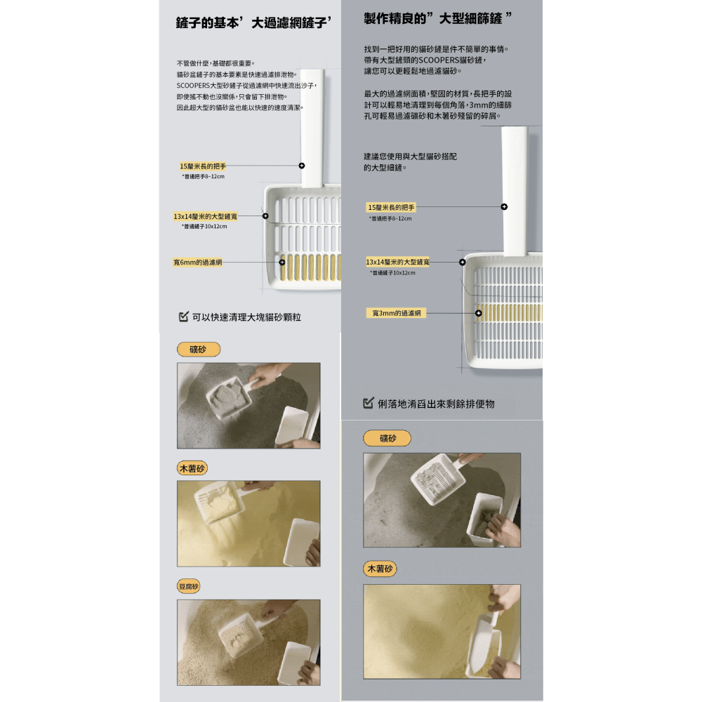 【韓國SCOOPERS】貓砂鏟  兩種孔徑 3mm/6mm (白/灰)-細節圖4
