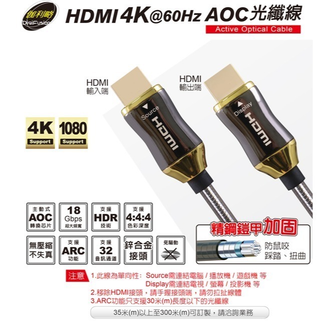 伽利略 HDMI 4K@60Hz AOC 光纖線-規格圖6