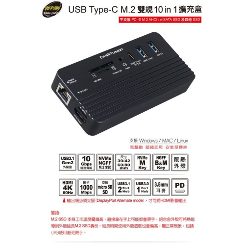 伽利略 USB Type-C M.2 雙規 10 in 1 擴充盒 （CM073）
