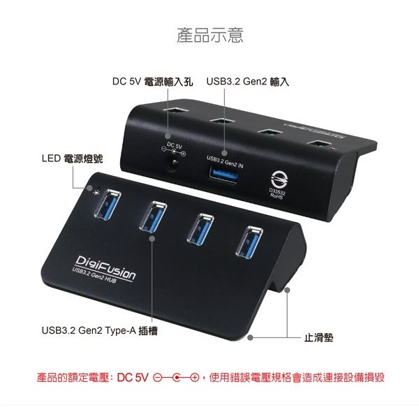 伽利略 USB3.2 Gen2 4埠 Hub 鋁合金 （H418S-BK）-細節圖5