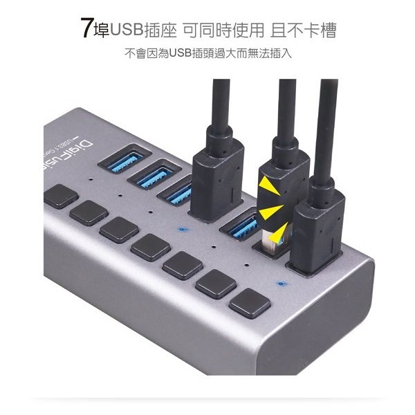 伽利略 USB3.1 Gen1 7埠 HUB 鋁合金 獨立開關  （PEC-HC707）-細節圖4