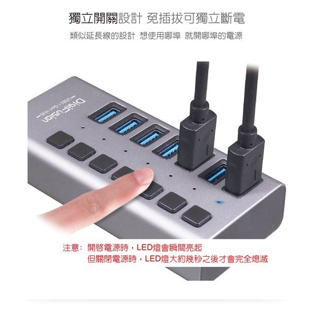 伽利略 USB3.1 Gen1 7埠 HUB 鋁合金 獨立開關  （PEC-HC707）-細節圖5