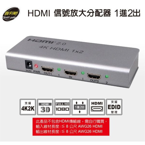 伽利略 HDMI 信號放大分配器 1進2出 （HDS402A）