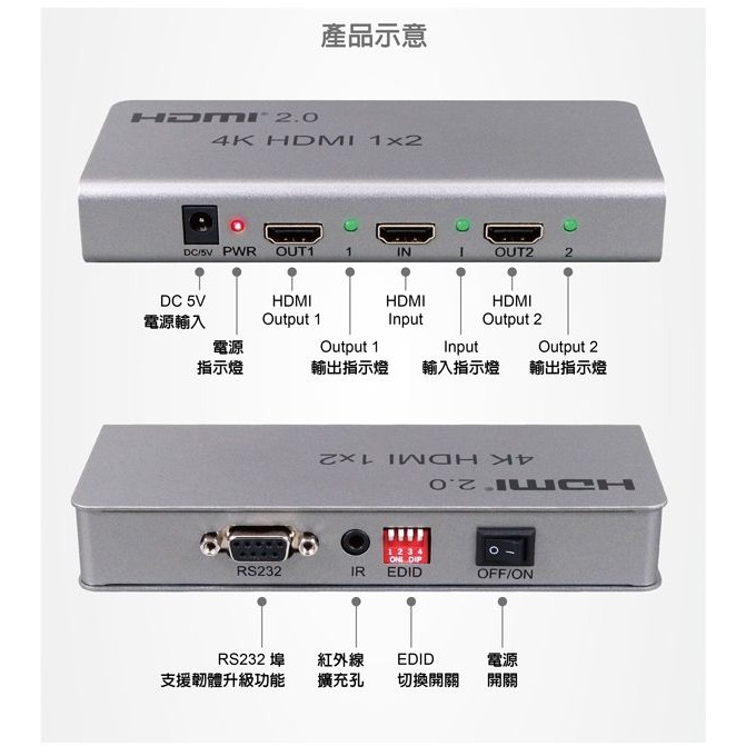 伽利略 HDMI 信號放大分配器 1進2出	（HDS402A）-細節圖6